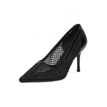Pantofi pentru dama -  toc ascutit - negru - textil