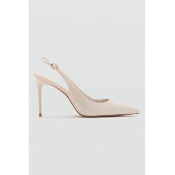 Pantofi slingback cu aspect lacuit - Bej deschis