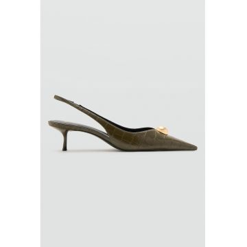 Pantofi slingback cu model piele de reptila - Auriu/Maro inchis