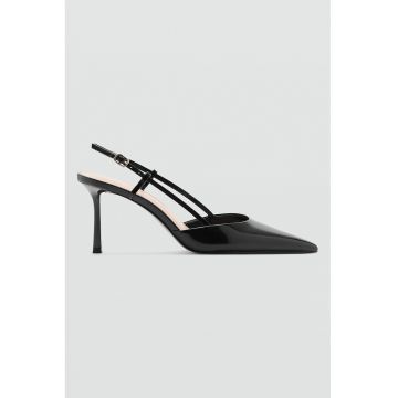 Pantofi slingback de piele cu toc inalt - Negru