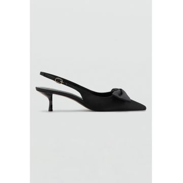 Pantofi slingback din material textil cu toc kitten - Negru