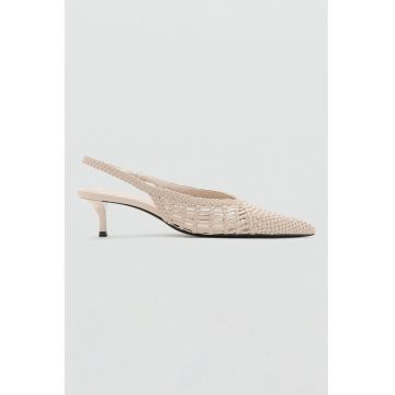 Pantofi slingback din piele ecologica cu aspect tesut - Bej deschis