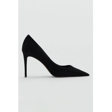 Pantofi stiletto de piele intoarsa sintetica - Negru