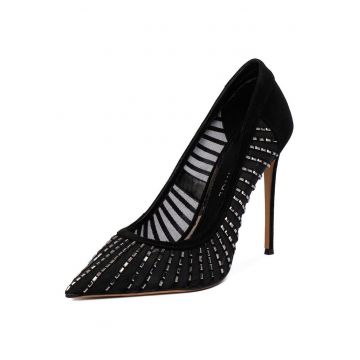 Pantofi textil  cu pietre - Negru