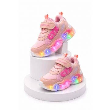 Adidasi cu lumini LED - Model CYX - piele ecologica - fete - roz - Roz
