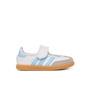 Balerini copii -  piele naturala - alb - velcro