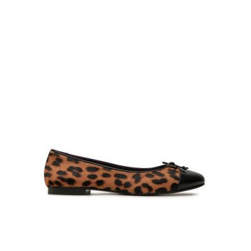 Balerini dama  piele naturala - animal print - negru/maro