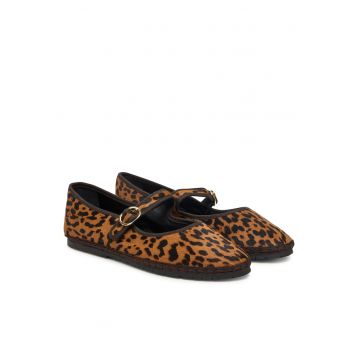 Balerini  piele naturala - imprimeu leopard - maro