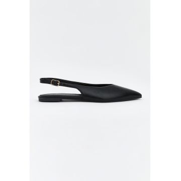 Balerini slingback de piele ecologica cu varf ascutit - Negru