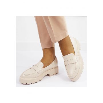 Pantofi bej de tip loafers H8-359 M2 16565 - Bej