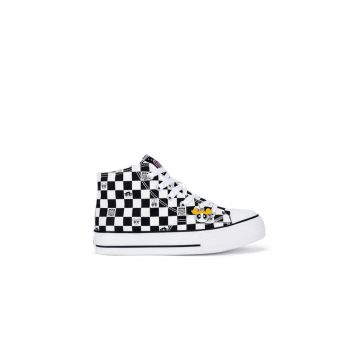 Pantofi copii -  fete - negru alb - tesatura textila
