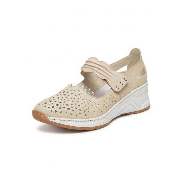 Pantofi dama  bej - piele naturala - inchidere velcro