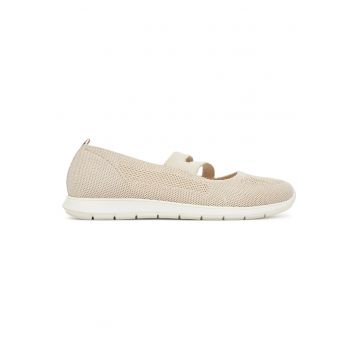 Pantofi dama -  bej - textil - varf rotund -