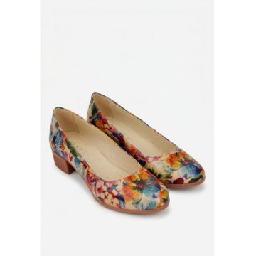 Pantofi dama din piele cu imprimeu floral multicolor