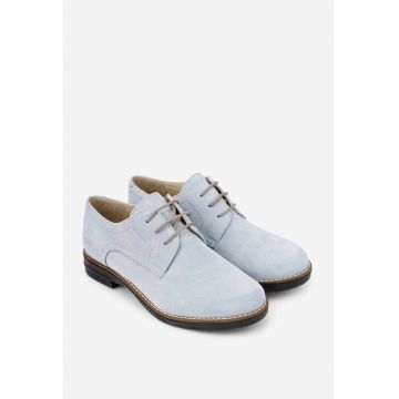 Pantofi dama Oxford bleu din piele intoarsa