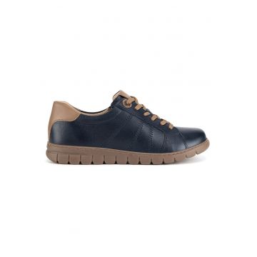 Pantofi dama -  piele naturala - bleumarin - inchidere cu fermoar -