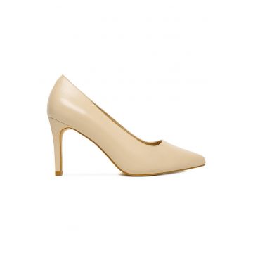 Pantofi dama -  piele naturala - toc stiletto - bej -