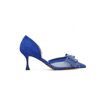 Pantofi dama -  stiletto - albastru - piele naturala - Albastru/Argintiu