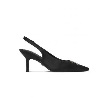 Pantofi dama -  stiletto - toc subtire - negru - textil -
