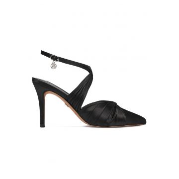 Pantofi dama -  toc ascutit - negru - textil -