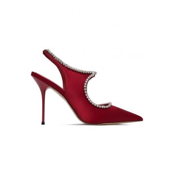 Pantofi dama -  toc ascutit - rosu - textil -