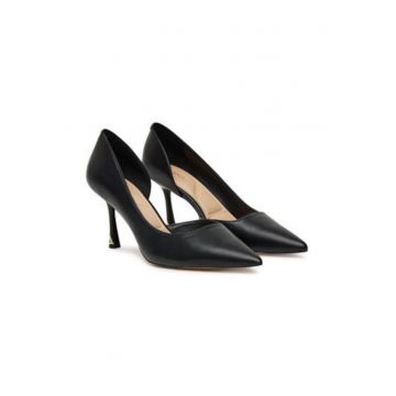 Pantofi dama  toc inalt - piele ecologica - negru