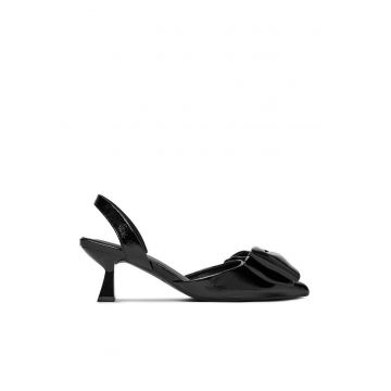 Pantofi dama -  varf ascutit - negru - textil