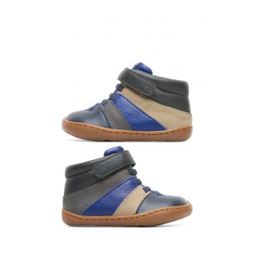 Pantofi de piele cu banda velcro Twins 49 - Albastru inchis/Maro nisip/Bleumarin