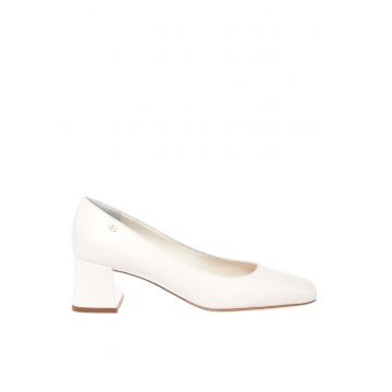 Pantofi de piele cu toc masiv - Alb