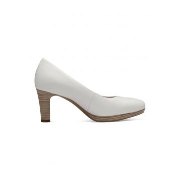 Pantofi de piele cu toc masiv23 - Alb murdar
