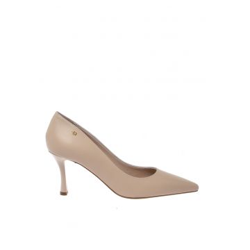 Pantofi de piele cu varf ascutit - Bej deschis