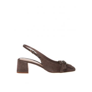 Pantofi de piele intoarsa cu varf patrat - Maro taupe deschis