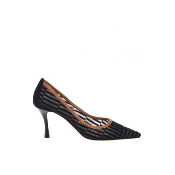 Pantofi de plasa si piele intoarsa cu varf ascutit - Negru