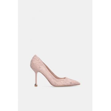 Pantofi din dantela cu varf ascutit si toc stiletto - Roz deschis