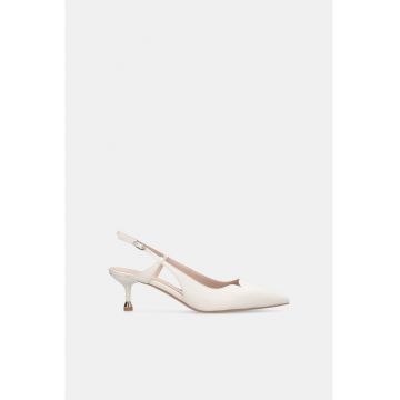 Pantofi din piele cu toc kitten - Alb/Gri