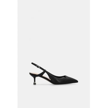 Pantofi din piele cu toc kitten - Negru