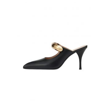 Pantofi din piele cu toc si varf ascutit - Auriu/Negru