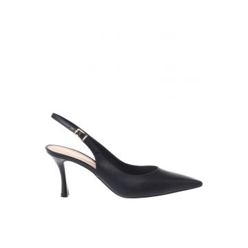 Pantofi din piele cu varf ascutit si toc - Negru