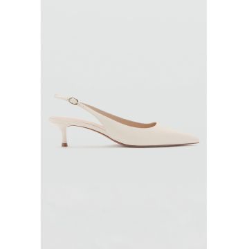 Pantofi din piele ecologica cu toc kitten - Bej deschis