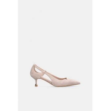 Pantofi din piele intoarsa cu toc kitten - Roz deschis