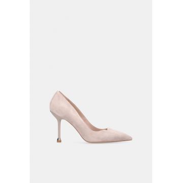Pantofi din piele intoarsa cu varf ascutit si toc stiletto - Roz deschis