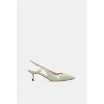 Pantofi din piele lacuita cu toc kitten - Verde pal