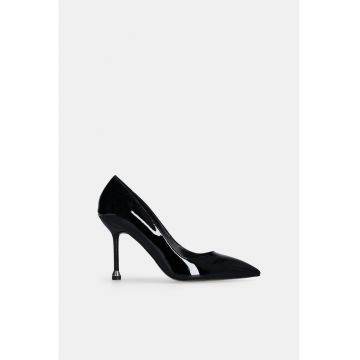 Pantofi din piele lacuita cu toc stiletto - Negru