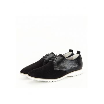 Pantofi oxford din piele naturala negri Selena 01 10048 - Negru