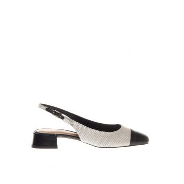 Pantofi slingback cu insertii de piele - Alb/Negru