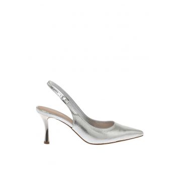 Pantofi slingback din piele cu aspect metalizat - Argintiu