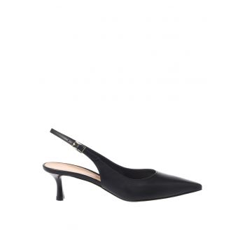 Pantofi slingback din piele cu varf ascutit si toc - Negru
