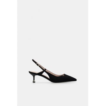 Pantofi slingback din piele intoarsa cu toc kitten - Negru