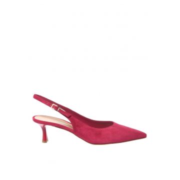 Pantofi slingback din piele intoarsa cu varf ascutit si toc - Fucsia
