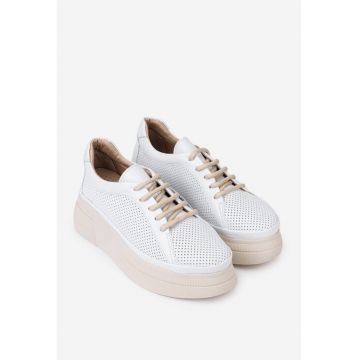 Pantofi dama albi din piele naturala perforata